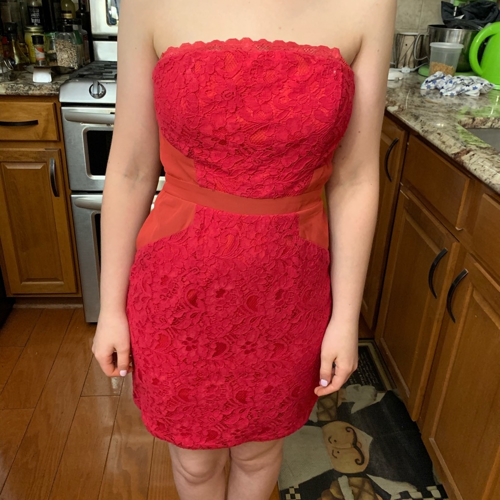Pink Strapless Lace Dress